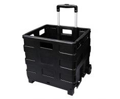 Klappbar Transport Trolley, Einkaufstrolley, Einkaufswagen, Klappbox, Einkaufsroller, Transportwagen Shopping Trolley Faltbox ABS Kunststoff, Verstellbarer Griff, Mit Rollen, 38 X 33 X 36 Cm, Schwarz