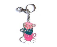 FizzyButton Geschenke Emaille rosa türkis weiß Teeschalen teacups Charme-Schlüsselanhänger Schlüsselanhänger