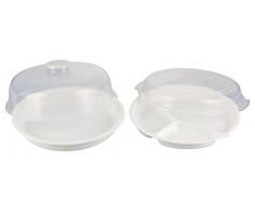 Kigima Mikrowellen 4er Set mit Teller, Menüteller, Mikrowellenhaube flach und Abdeckhaube mit Ventil