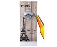 WELLGRO® Nostalgischer Wandflaschenöffner mit Auffangbehälter PARIS - Antik Look - Flaschenöffner - Bieröffner - Öffner - Männergeschenk - Kapselheber