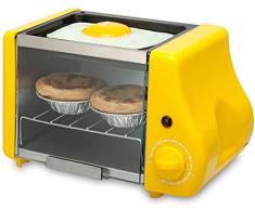 Chengl Mini-Backofen Backofen mit Kochfeld Grill, Elektro-Backofen Mini, Tischherd mit Backofen, Glastür nach Oben unten klappen, Glastürgriff umlegen, 15-Minuten-Zeitschaltuhr, mit Bratpfanne,C