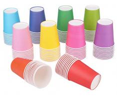 Lawei 200 Stück Pappbecher Einweg Bunt Trinkbecher Partybecher für Hochzeit Urlaub Geburtstag Picknick Party Grillen - 10 Farbe, 225 ml