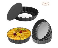 URMOSTIN 6 Stück Tarteform Mini Quicheform 12cm, Antihaftbeschichtung Pieform Backform Wellenrand, Obstkuchenform Rund Tart Torte Baking Pan mit Abnehmbaren Basis