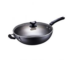 ZCXBHD Handgearbeiteter Eisenwok Mit Deckel Antihaft-Pfanne Aus Gusseisen Abdeckung Aus Gehärtetem Glas Größe: 32 cm (Farbe: Silber)