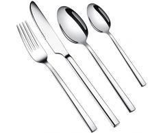 WUJO Besteckset, Besteck aus Edelstahl, 48-teiliges Silber Besteck Set inkl. Messer, Gabeln, Löffel, Tee-/ Kaffeelöffel Essbesteck für 12 Personen, Spiegelpoliert, Spülmaschinenfest