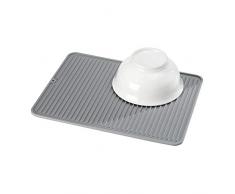 iDesign Abtropfmatte, große Spülbeckenmatte aus Silikon, gerillte Geschirrabtropfmatte für die Ablage von Besteck und Geschirr, grau