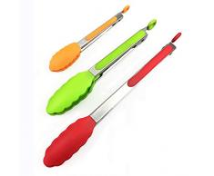 3pcs Küche Kochzange Hitzebeständig?7, 9, 12 Antihaft-Edelstahl-Grill-Backzange-Set mit Locking Head und Silikonspitzen zum Kochen, BBQ, Barbecue, Salat, Steak. (Rot)
