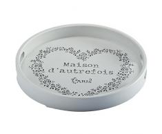 Dekotablett MAISON Rund Tablett Holztablett Serviertablett Shabby Chic Landhaus (Grau, Ø30cm)