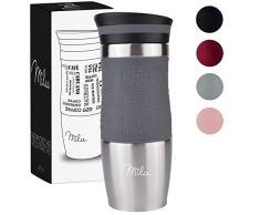 Milu Thermobecher Isolierbecher Kaffeebecher to go - 370ml 100% Auslaufsicher - Trinkbecher aus Edelstahl - Autobecher doppelwand Isolierung - Thermo Becher - Travel Mug - Grau