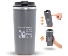 Kaffee-Becher-to-go Edelstahl-Doppelwandig-Isolierbecher, Impfstoff-Witz, Nicht Umkipp Design, Auto/Reise/Isoliert Becher, Travel Mug Kaffee Tee zum Mitnehmen 480ml, Blau & Englisch / Grau & Deutsch