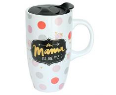 Die Geschenkewelt 45574 Becher to go Mama ist die Beste, mit Deckel, Steingut Tasse mit Henkel, 50 cl
