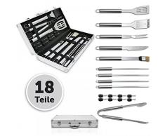 Grafner® Edelstahl Grillbesteck 18 TLG. im Alukoffer Grillkoffer BBQ Grill Koffer Zubehör