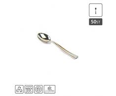 Silverkitchen 50x Einweg Kaffeelöffel Silber 13cm | Einweglöffel aus Plastik in Metall Optik | Stabiler Plastiklöffel Kunststoff Teelöffel | Robustes Plastikbesteck für Kaffee Tee Desserts Catering
