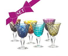 Weingläser farbig Cuttings 6er Set - pols potten, geschliffenes Glas, verschiedene Motive, Designer Stielglas, wunderschönes Rot- bzw. Weißweinglas