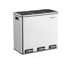 SONGMICS Mülleimer, Mülltrennsystem, mit 3 Inneneimern aus Kunststoff, Treteimer, Abfalleimer mit Fußpedal, aus fingerabdruckfreiem Edelstahl, mit Handgriffen (54 Liter 3 x 18 L) LTB54NL