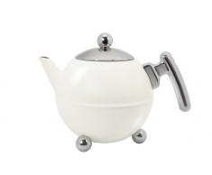 Bredemeijer 7304WC doppelwandige Teekanne Duet Bella Ronde 1.2 Liter, weiß glänzend chromfarbene Beschläge