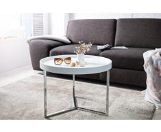 DuNord Design Couchtisch Beistelltisch TRITON 60cm weiss Chrom Retro Design Tablett Tisch