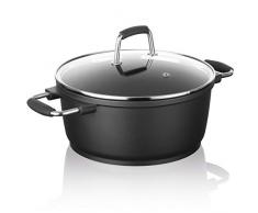 Bratoni Aluminiumguss Kochtopf in Guss-Qualität mit Glasdeckel 28 cm | 2-fache Greblon Antihaftbeschichtung zum Kochen nahezu ohne Fett, Energiesparboden | Alle Herdarten außer Induktion