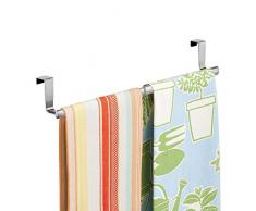 mDesign Handtuchhalter ohne Bohren - für die Küche - praktische Handtuchstange - einfache Montage - Geschirrtuchhalter Tür - Farbe: Silber