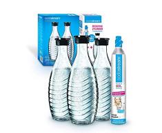 Sodastream Promopack Zylinder mit Glaskaraffe (1 x CO2-Zylinder für 60L und 3 x 0,6L Glaskaraffe, Karaffe Glas, für Crystal und Penguin Wassersprudler, spülmaschinenfest) Reservepack
