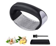 Etmury Knoblauchpresse Edelstahl Rostfrei, Knoblauchschneider Spülmaschinenfest Küchenhelfer Ingwerpresse Garlic Press Häuslicher Knoblauch Crusher mit Silikon Knoblauchschäler und Reinigungsbürste