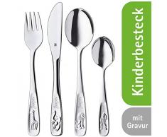 WMF Kinderbesteck, Namensgravur Tiere 4-teilig, ab 3 Jahre, Cromargan Edelstahl poliert, spülmaschienengeeignet, mit Gravur, Taufgeschenke, Geschenke zur Taufe, Kinderbesteck mit Namensgravur