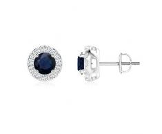 Blau Saphir Ohrstecker mit bar-set Diamant Halo in 14 K Weiß Gold (5 Saphir Blau)