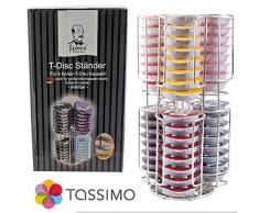 Tassimo Bosch Disque-T 48 Kapselständer mit 2 Ebenen, Chrom, befüllbar, Turm (rutschfeste Basis 360)