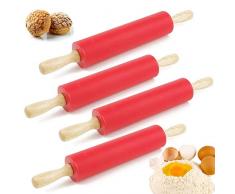 Bluemeow Nudelhölzer zum Backen - 15 In Silikon Nudelholz Knödel Maker Antihaft Nudelholz mit Holzgriff Teigwalze für Pizza, Keks, Pasta