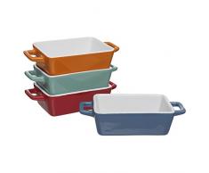 Invero® 4 Stück Mini-Steingut, rechteckige, kleine, bunte Auflaufform, ideal für Lasagne, Pies, Kasserolle, Tapas und mehr, direkt vom Ofen auf den Tisch