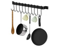 UMI by Amazon -Hakenleiste für Küchenutensilien, Küche Hakenleiste, Hängeorganizer Hängeleiste für Küchenutensilien, Küchenhelfer Topfdeckelhalter mit 10 S-Haken, 43 cm Küchenreling – Schwarz