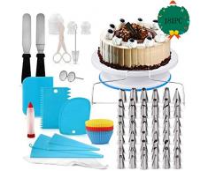 Nifogo Tortenplatte Drehbar Tortenständer Kuchen Drehteller Cake Decorating Turntable mit Zuckerguss，Edelstahl Spritztüllen,Backzubehör,Cupcake Förmchen,Kuchen Dekorieren (181pcs)