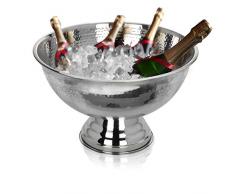 Krollmann Design Sektkühler aus Edelstahl Ø40 cm in Hammerschlagoptik Champagnerschale für bis zu 6 Flaschen – Flaschenkühler für den edlen Genuss von Champagner, Sekt, Wein, Spirituosen, Bier