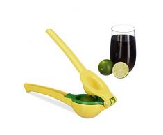 Relaxdays Zitruspresse manuell, stabile Fruchtpresse 2in1 für Zitronen und Limetten, Bar, HxBxT: 5,5 x 7,5 x 22 cm, gelb