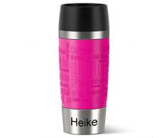 Emsa Isolierbecher MIT Gravur (z.B. Namen) 360ml TRAVEL Mug Himbeere pink mit persönlicher Rundgravur, Travelmug Kaffee & Tee Thermo to-go-Becher mit Quick Press Verschluss 100% auslaufsicher