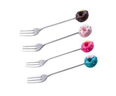 UPKOCH 4 Stück Edelstahl Gabeln Donut Form Obst Vorspeise Dessert Cocktailgabeln