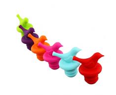 Weinverschluss, Flaschenverschluss, von LouisChoice, Schöner Vogel, Niedlich, Silikon, sortierte Farbe, 6 Pack.