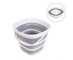 10l Faltbarer Eimer Mit Deckel - Plastik Eimer Faltbar Falteimer Putzeimer Haushaltseimer Kompakt In Grau - 10 Liter