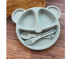 Cubs Kindergeschirr Set Weizenstroh Kreatives Geschirr Babyschale Frühstückstablett Zusatzgabel und Löffel - Blau