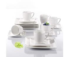 vancasso Kaffeeservice, Kaffeeset Yolanda Tasseservice, Tafelservice aus weißen Porzellan, 18 tlg. Kaffeeset, Beinhaltet Kaffeetassen, Untertassen und Desesrtteller für 6 Personen