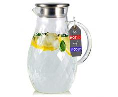 JCPKitchen Karaffe aus Borosilikatglas mit Deckel und Ausgießer - Krug mit einzigartigem Rautenmuster für 2 Liter kaltes oder heißes Wasser - Getränkekanne für hausgemachten Eistee und Saft