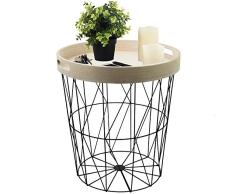 Beistelltisch rund 40xH45cm, schwarzer Metallkorb mit Serviertablett, Tabletttisch Aufbewahrungskorb Couchtisch
