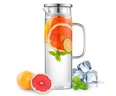 Ehugos Glaskaraffe 1500ml Wasserkrug aus Borosilikatglas Wasserkaraffe mit Edelstahl Deckel Glaskrug