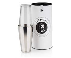 Buddy´s Bar - Boston Shaker, 700 ml Becher + 400 ml Glas, lebensmittelecht, spülmaschinenfest, Edler Cocktailshaker inklusive Geschenkbox, Edelstahl poliert