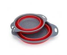 Faltbarer Seiher, Diealles 2 Stück Faltbare Abtropfsieb Silikon Faltbarer Nudelsieb Faltbar Silikon Filter Gemüse Frucht Korb Für Küchenzubehör Set (Rot)