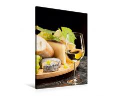 Premium Textil-Leinwand 60 x 90 cm Hoch-Format Weisswein mit Käseplatte Trauben | Wandbild, HD-Bild auf Keilrahmen, Fertigbild auf hochwertigem Vlies, Leinwanddruck von Wolfgang Steiner