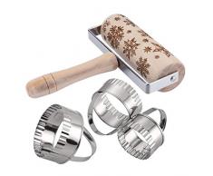 Masrin Geprägtes Nudelholz-Weihnachtshölzerne Nudelhölzer mit Plätzchen-Form für das Backen (Khaki)