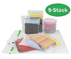Wäschenetz 9er Set - Waschmaschine und Trockner - Reißverschluss - Empfindliche Wäsche l Grob - feinmaschig l BH Schuhe