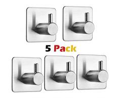 Auxmir Handtuchhaken 5 Stück Handtuchhalter Wandhaken Klebehaken Selbstklebend aus Edelstahl, Ohne Bohren, Rostfrei, Ideal für Bad Toilette Küche Büro, Silber