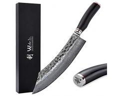 Wakoli Ebenholz Damastmesser Blockmesser groß - sehr hochwertiges sehr scharfes Profi Blockmesser mit Damast Klinge 25 cm, Küchenmesser, Kochmesser